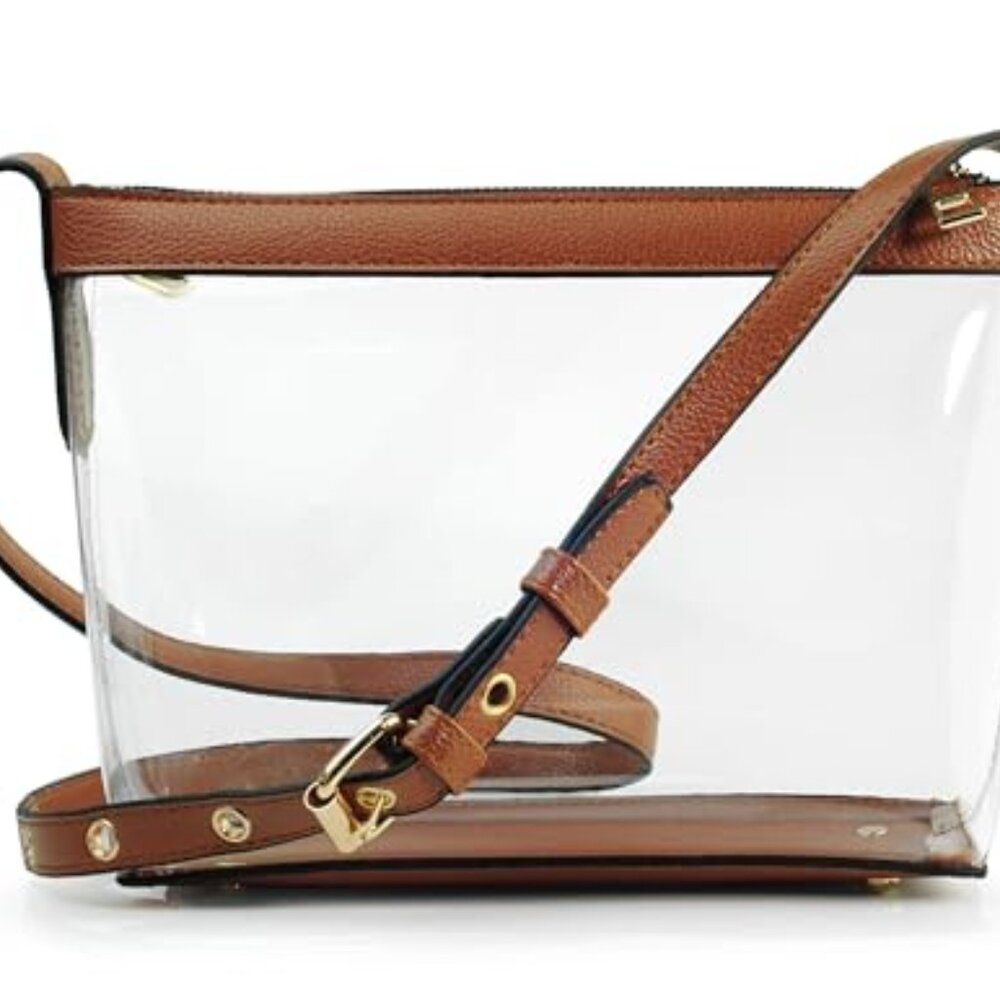 Clear Zipper‎ Cross Body Bag with Vegan Leather Trim